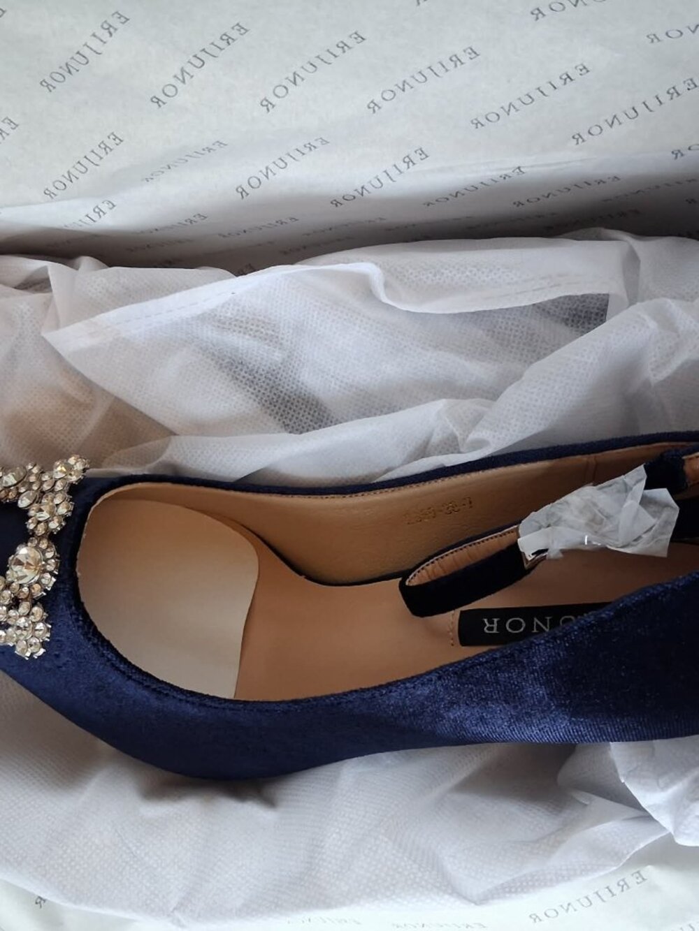 Ertunor Navy Crystal-Embellished Pointed Toe Heels - Picture 5 of 8